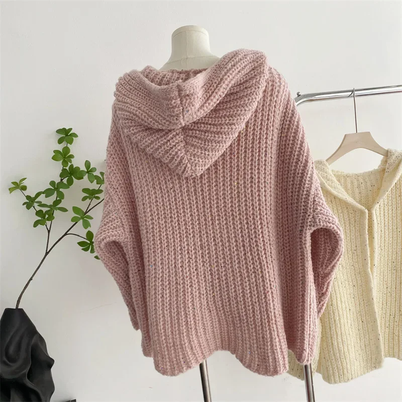 Style Hooded Sweater Jacket Preppy Style Thick Knitted Cardigan Outerwears Cardigan for Women Korean Popular Clothes Knitwears