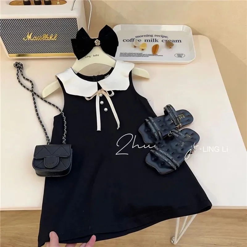 

girls' summer dress new stylish children's lapel vest dress baby princess dress 80-140cm