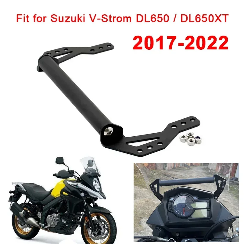 For Suzuki V-Strom DL650 / DL650XT 2017-2022 Motorcycle Phone Navigation Bracket With Expansion Bar Windshield Mount Stand Black