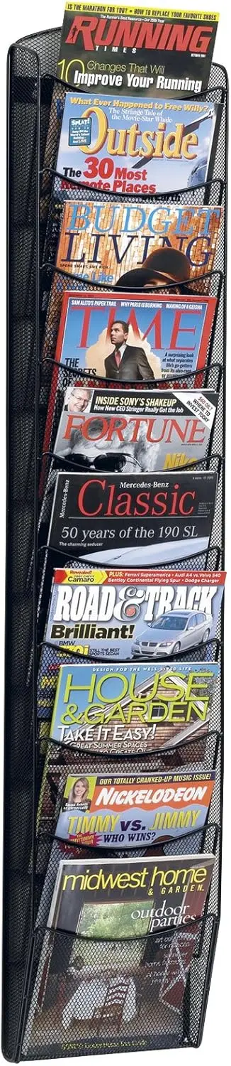 

Onyx Mesh Magazine Holder with 10 Pockets, Brochure Organizer, Commercial-Grade Steel Construction in Black