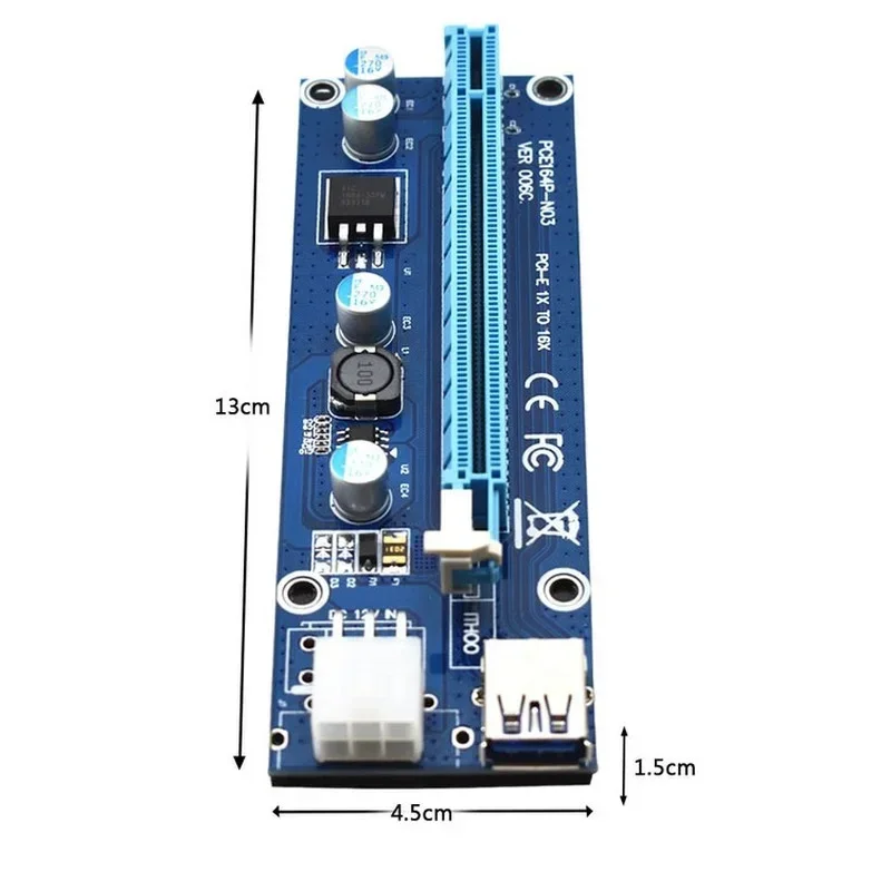 بطاقة PCI-E 1X إلى 16X Riser، USB 3.0، كابل طاقة PCI-E SATA إلى 6Pin لمنجم تعدين البيتكوين