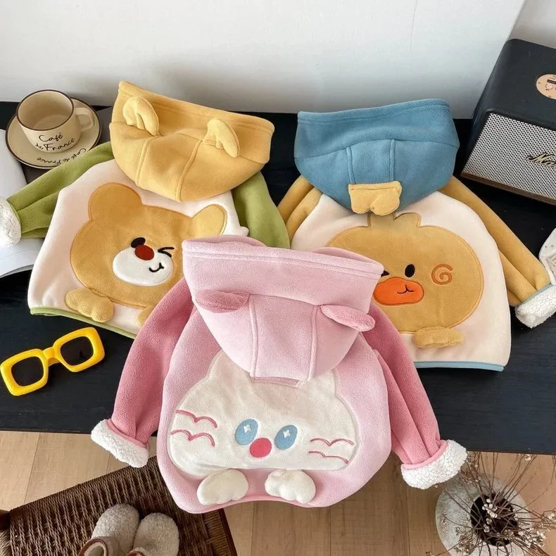Autumn Winter Men's and Women's Clothing Jackets Three-dimensional Cartoon Color Matching Hooded Fleece Thickened Fleece Jacket