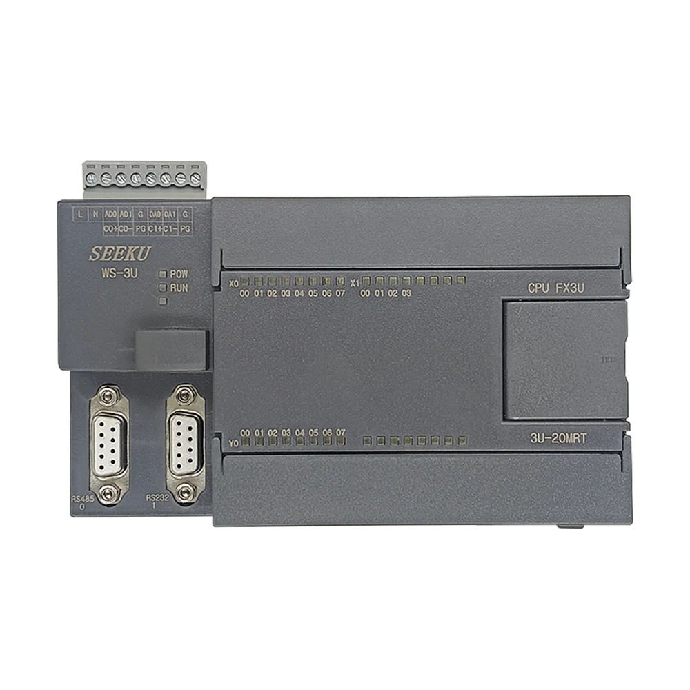 

SEEKU with RTC 2CH 60K counting FX3U-20MT 20MR 20MRT PLC 8 In 6 Out Anolog 2AD 0-10V 2DA RTU Modbus 485 PT100 K thermocouple