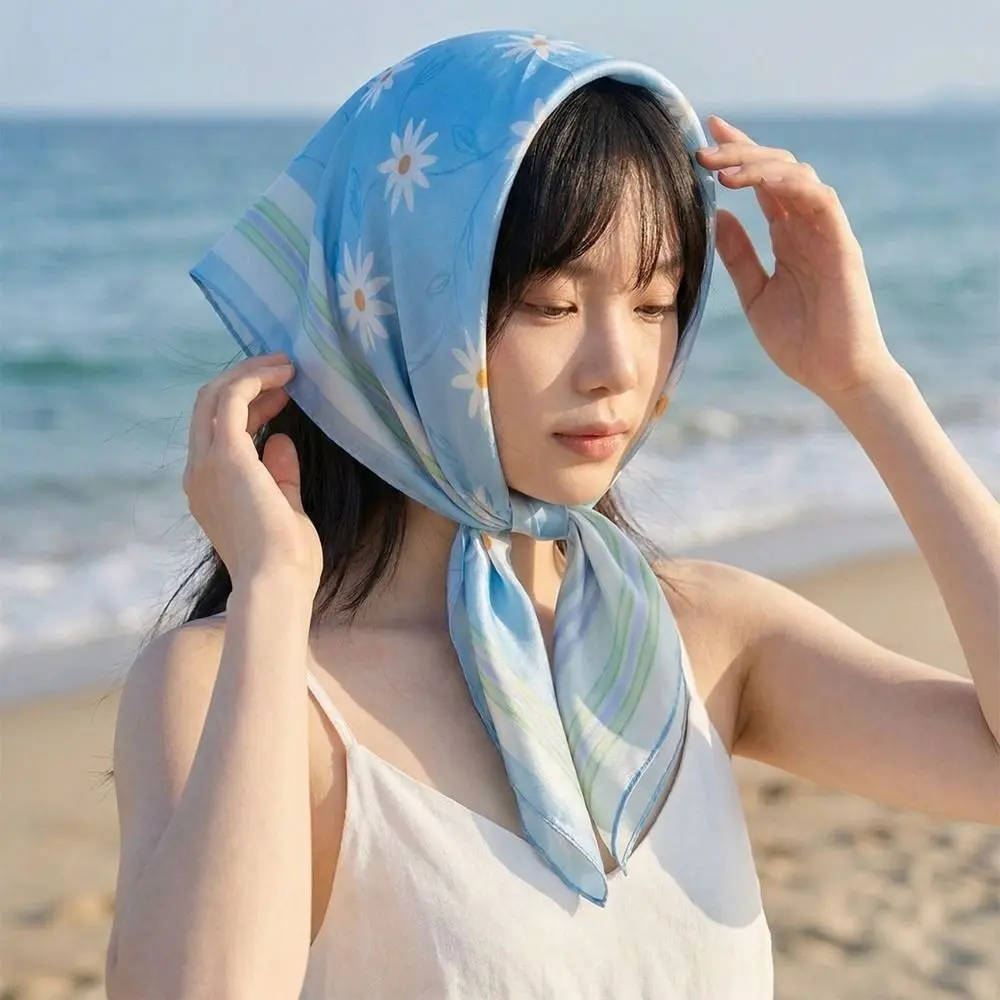 

Шелковый платок в стиле ретро с цветочным принтом, с изображением кошек и животных, маленький квадратный платок с геометрическим узором, Y2K, с леопардовым принтом, поясной платок