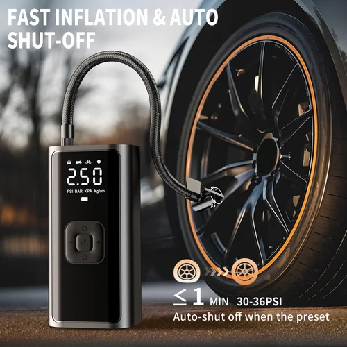 Imagen 2 del producto YIJU-bomba de aire portátil para coche, Inflador de neumáticos, compresor recargable, Inflador de neumáticos de coche inalámbrico Digital para bolas de bicicleta y motocicleta