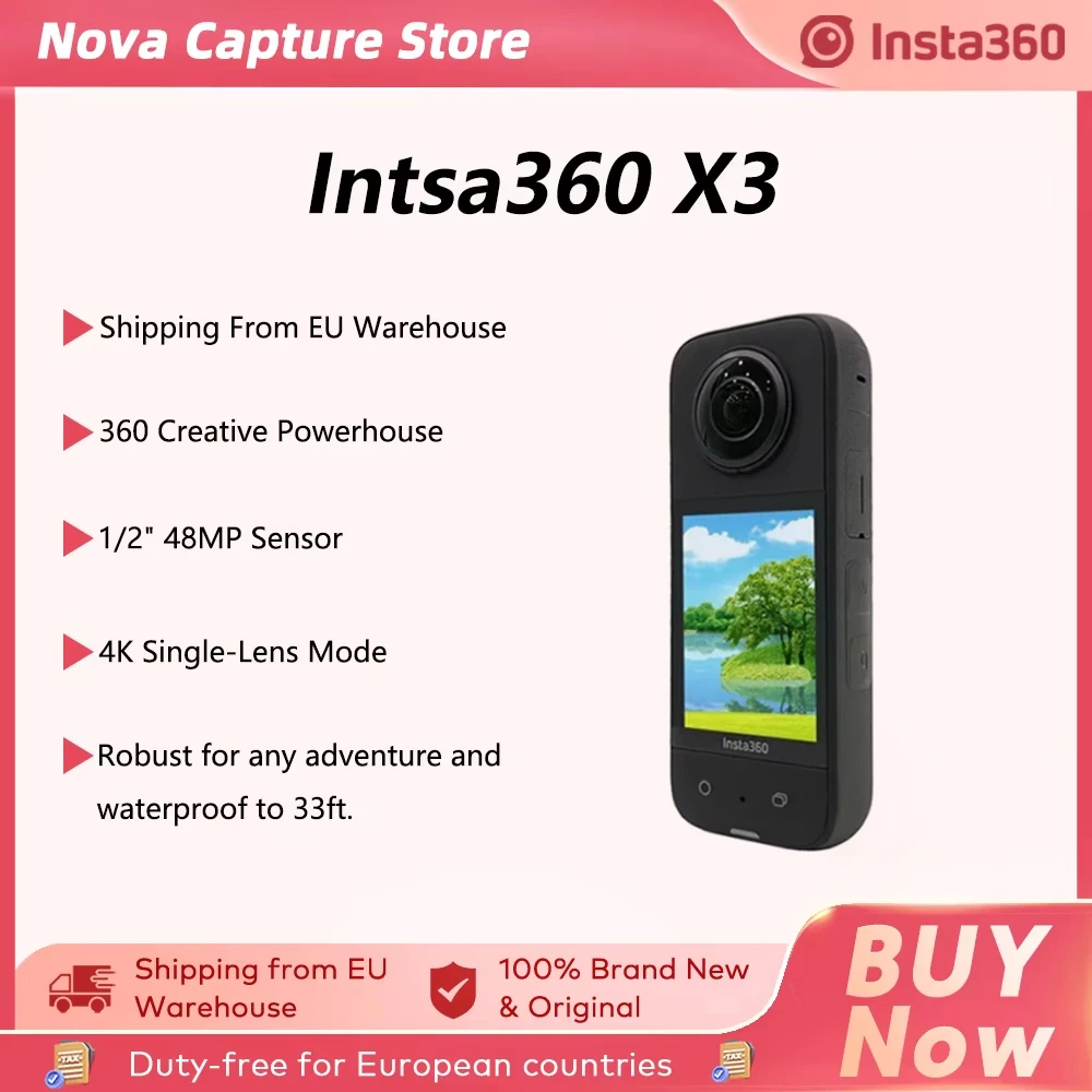 Cámara de acción Insta360 X3 a prueba de agua con sensores de 1/2 " y 48MP, video HDR activo K 5.7, fotos de 72MP… — oferta en AliExpress