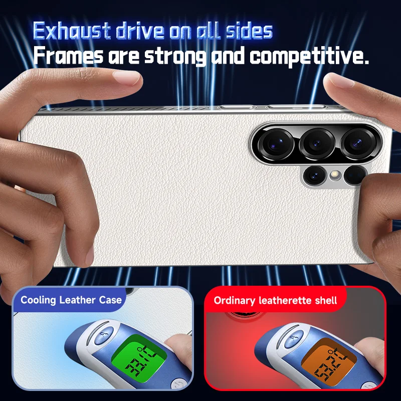 เกราะหรูหรากระจายความร้อนแม่เหล็กหนังเคลือบเคสโทรศัพท์สำหรับซัมซุงกาแล็คซี่ S25 S24 อัลตร้าสำหรับแม็กเซฟฝาครอบแข็ง