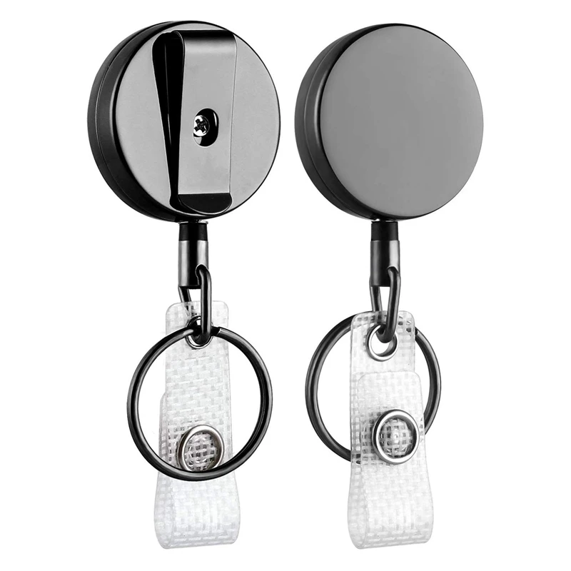 2 Pack Mini Heavy Duty Retractable Badge Holder Reel, Metal ID Badge Holder With Belt Clip Key Ring For Name Card Keychain(Small