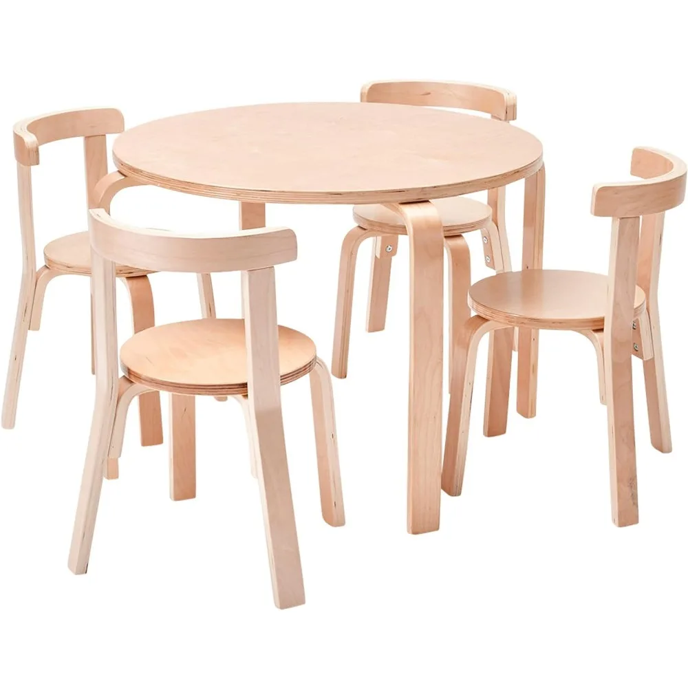 

ECR4Kids Bentwood Round Table and Curved Back Chair Set, Kids Furniture, 5-Piece