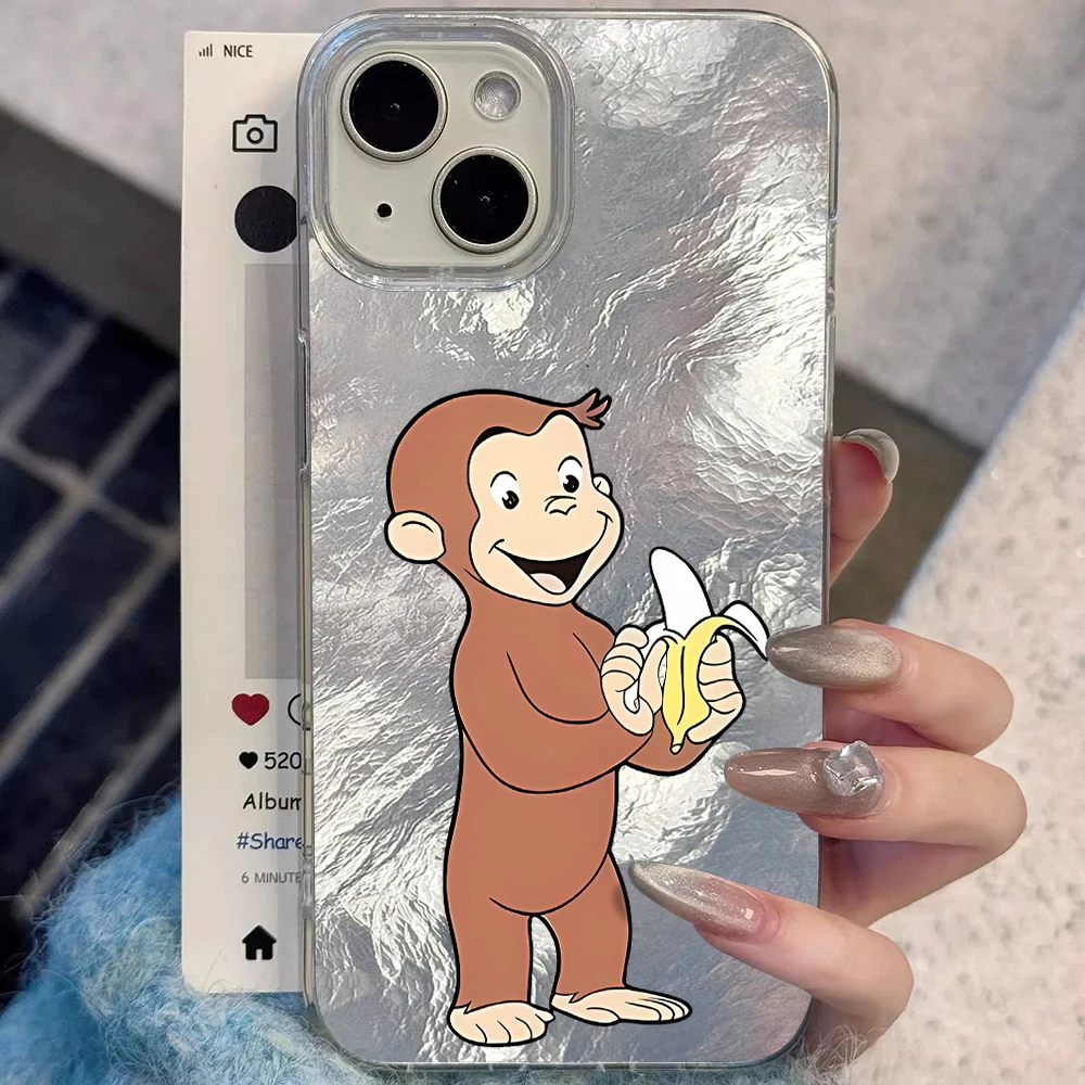 Coque de téléphone antichoc rigide à texture glacier Curious George pour iPhone 17 Pro Max 16 14 15 13 Pro Max 12 11 Pro Max 8 Plus X
