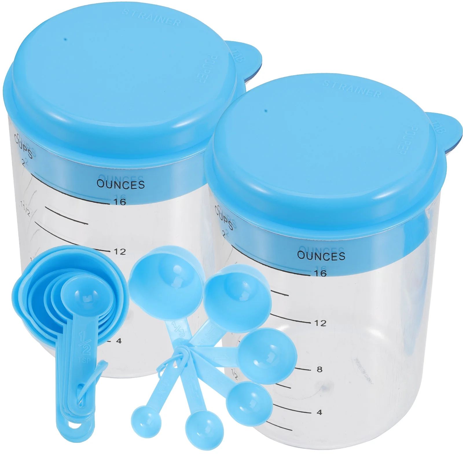 

2 set 2 Sets Measuring Cups Spoons Set Colored Plastic Kitchen Tools Printed Scale Portable Easy Storage Wall Mounted Tablespoon