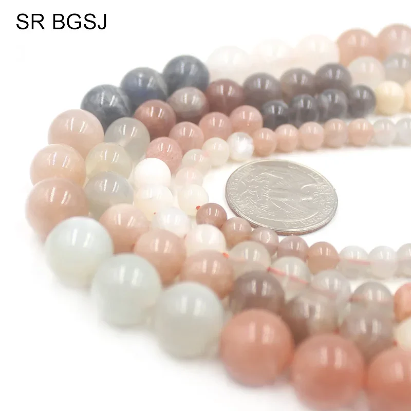 

6 8 10 12mm High Quality Round Genuine Moon Stone Jewelry Accessories Craft Fashion Gems Beads Strand 15"