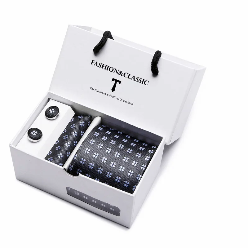 Heißer Verkauf Schwarz Paisley Krawatte Einstecktuch Manschettenknöpfe Set Für Männer Formale Luxus Hochzeit Gravatas In Geschenk Box – Detail 14