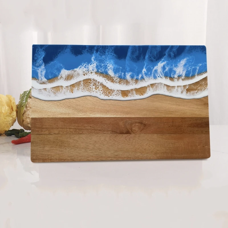 

Resin Chopping Board, Resin Acacia Wood Cutting Board with Wave-Shaped, for Kitchen Chopping Boards and Tray