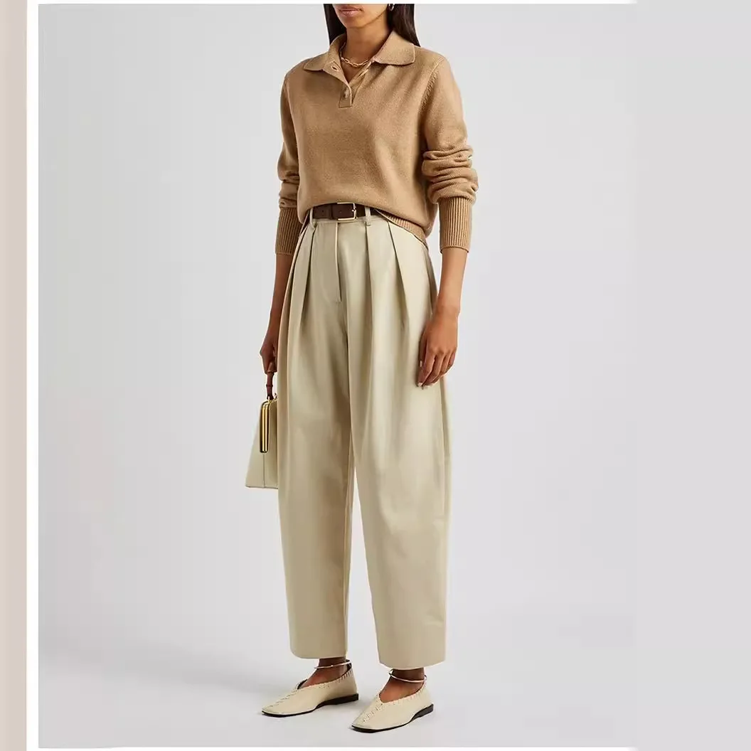 Dave&di 2025 Spring And Autumn New Long Pants Suit Pants High Waist Slim Look Haren Pants Casual Cocoon Black Radish Pants