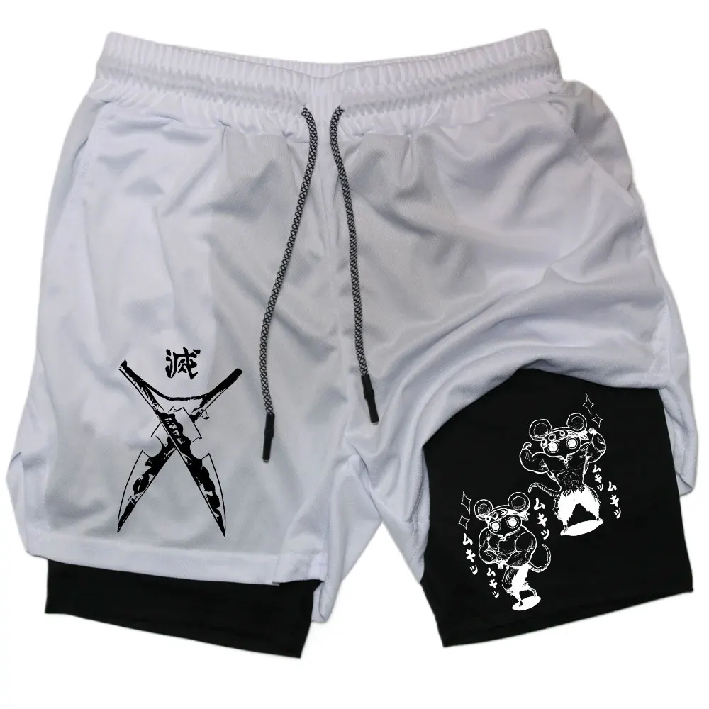 

Мужские компрессионные шорты с принтом аниме «Убийца демонов», пляжные шорты для тренажерного зала, фитнеса, бега, быстросохнущие короткие штаны, летняя спортивная одежда с принтом