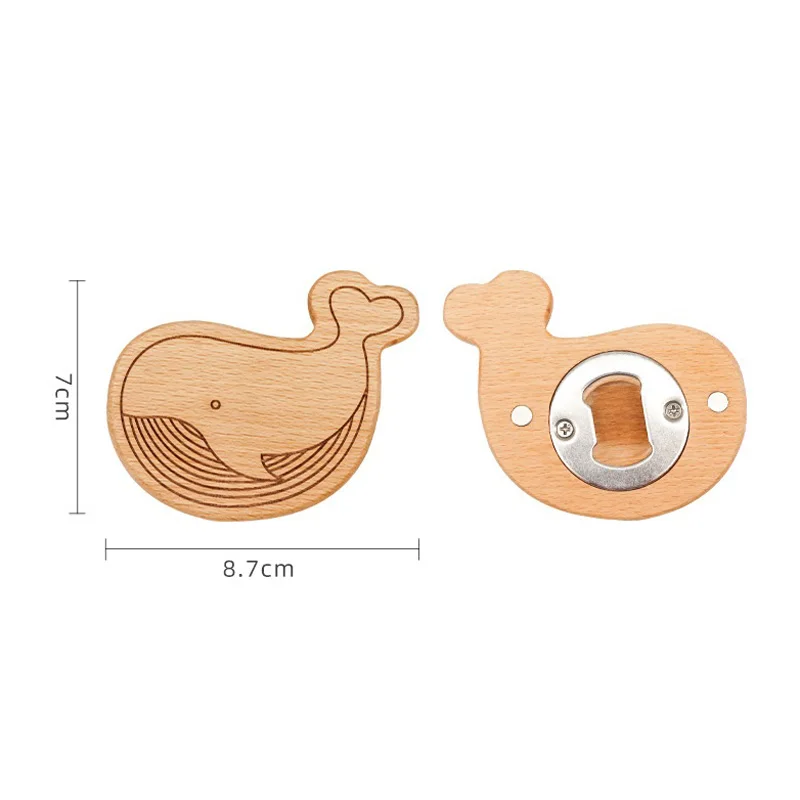 100Pcs/Lot Beech Wooden Whale Shape Bottle Opener Coaster Fridge Magnet Decoration Beer Bottle Opener