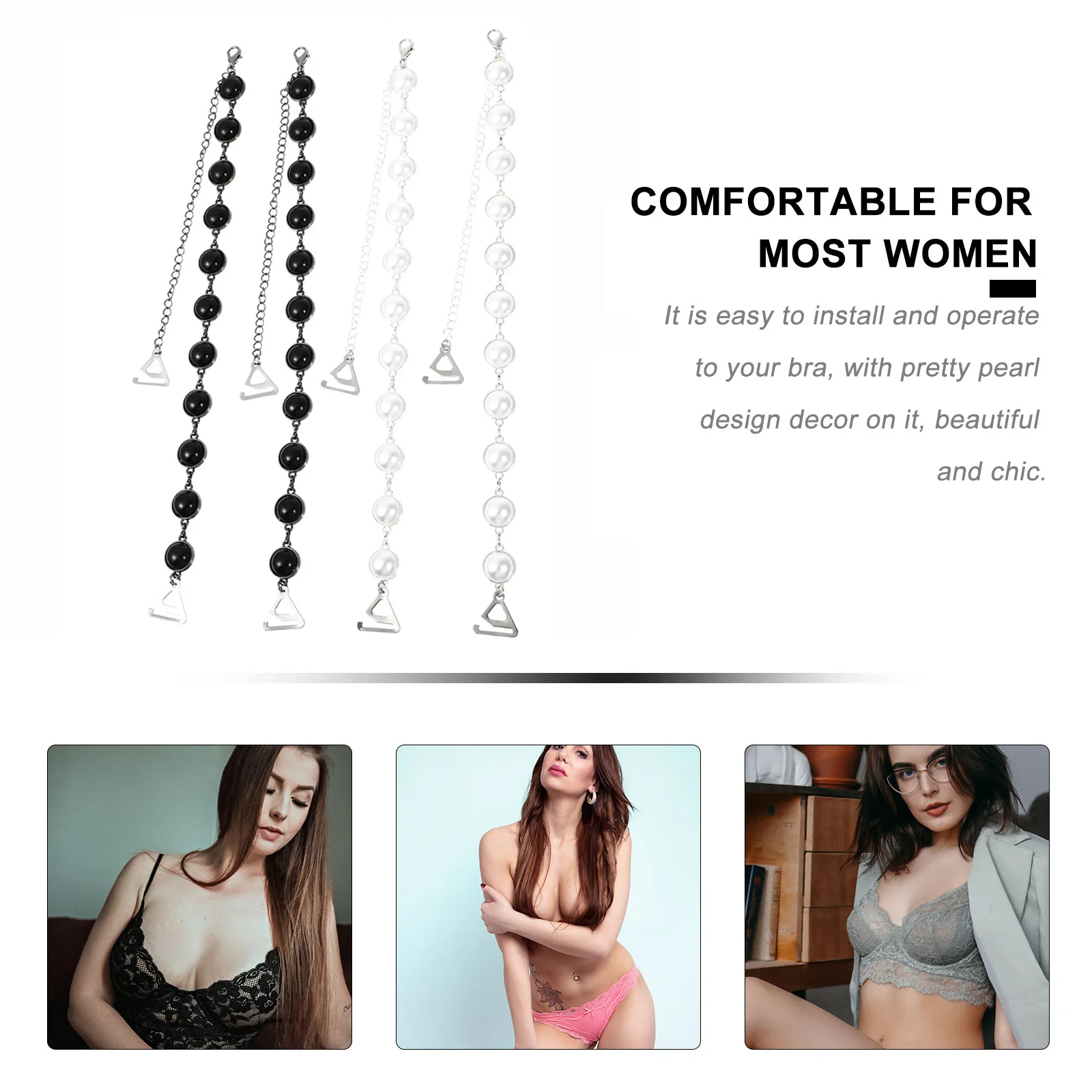 

2Pairs Adjustable Pearl Shoulder Straps NonSlip Bra Women European American Fashion OffShoulder Clothes Underwear