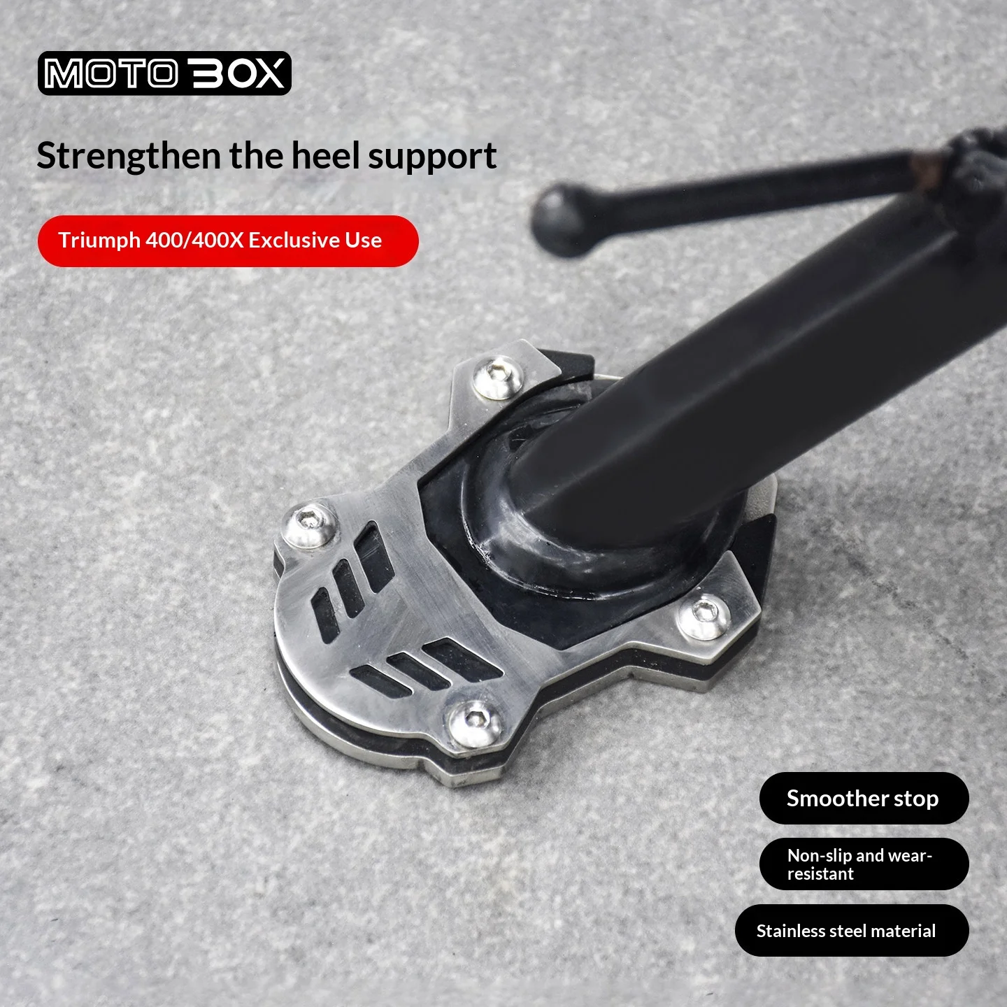 【Premium】For Triumph 400X modification: Original side supports replaced with larger, wider versions; anti-slip pads and footrest