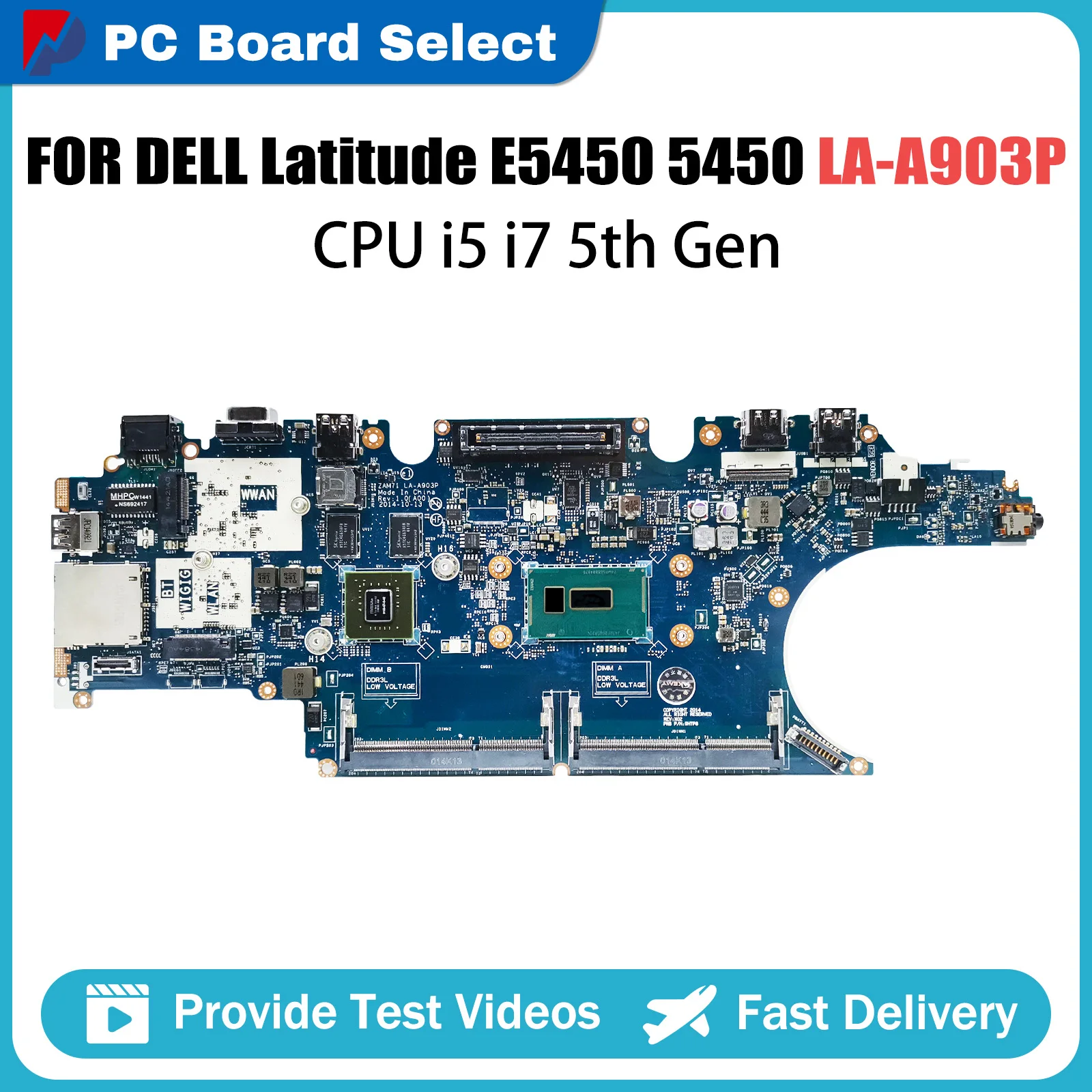 Laptop Mainboard For DELL Latitude E5450 5450 0RH5P 017FG2 LA-A903P Notebook Motherboard i5 i7 5th Gen CPU 830 840M V2G DDR3