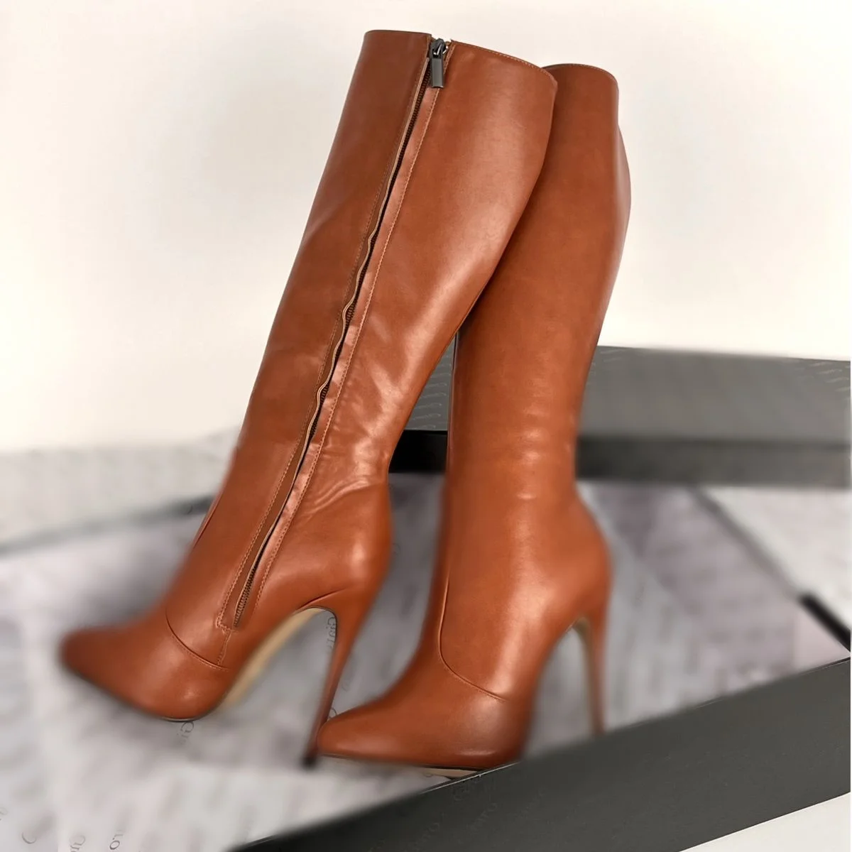 Brązowe Botki Damskie z Matowej Skóry na Wysokim Obcasie, Seksowne, Modne, Fajne, Zimowe, Codzienne, Duże Rozmiary, Buty Damskie Zapatillas Mujer