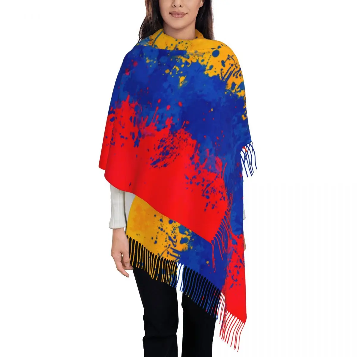 Armenia Flag Scarf for Women Winter Warm Pashmina Shawls and Wrap Long Scarves with Tassel for Daily Wear