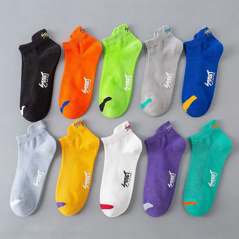 5 Pairs Bright Color Ankle No Show Socks Men Breathable Street Fashion Athletic Deodorant Invisible Travel Training Socks