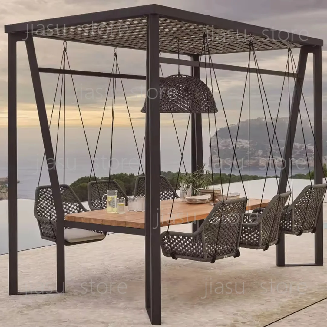Outdoor and Indoor  Furniture Garden Swing Chair for 8 Persons with Table  Patio Dining Chair Waterproof Garden  Sets