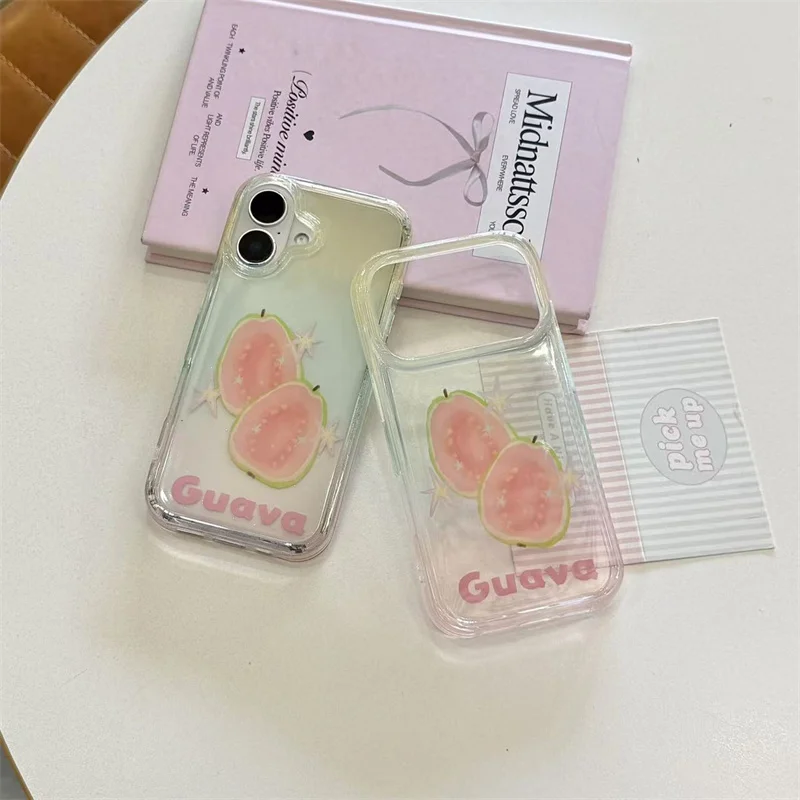 

New Fashion iPhone case Cute Guava Fruit Print Clear Phone Case Shockproof Anti-drop Cover For iPhone 16 15 Pro Max funda iphone