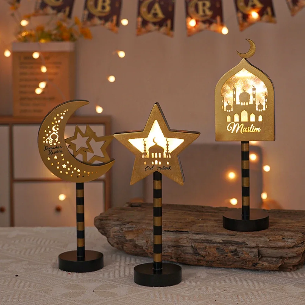 

Nightstand Table Lamp Night Lights Crescent Moon Lamp 6000LM Ramadan Desk Light with E14 Lamp Head Wood Shell LED Beads
