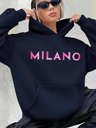 Women's MILANO Print Sweatshirt Female Fashion All-Match Street Hoody Crewneck Casual Hoodies Pullover Oversize Clothing