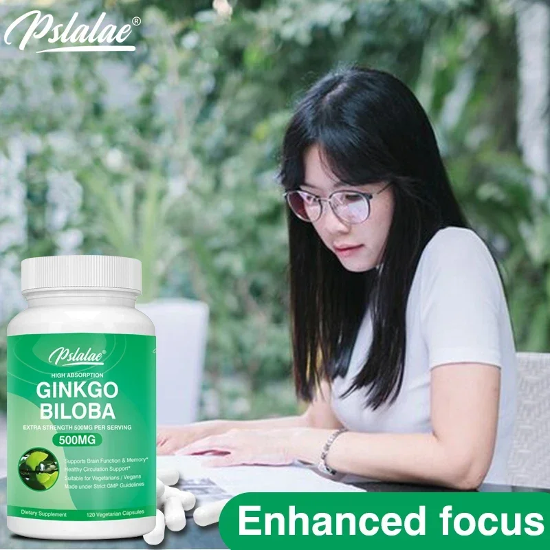 

Ginkgo Biloba 500 Mg Extra Strength - Support Brain Function, Improve concentration and Memory, Reduce Stress, Improve Mood