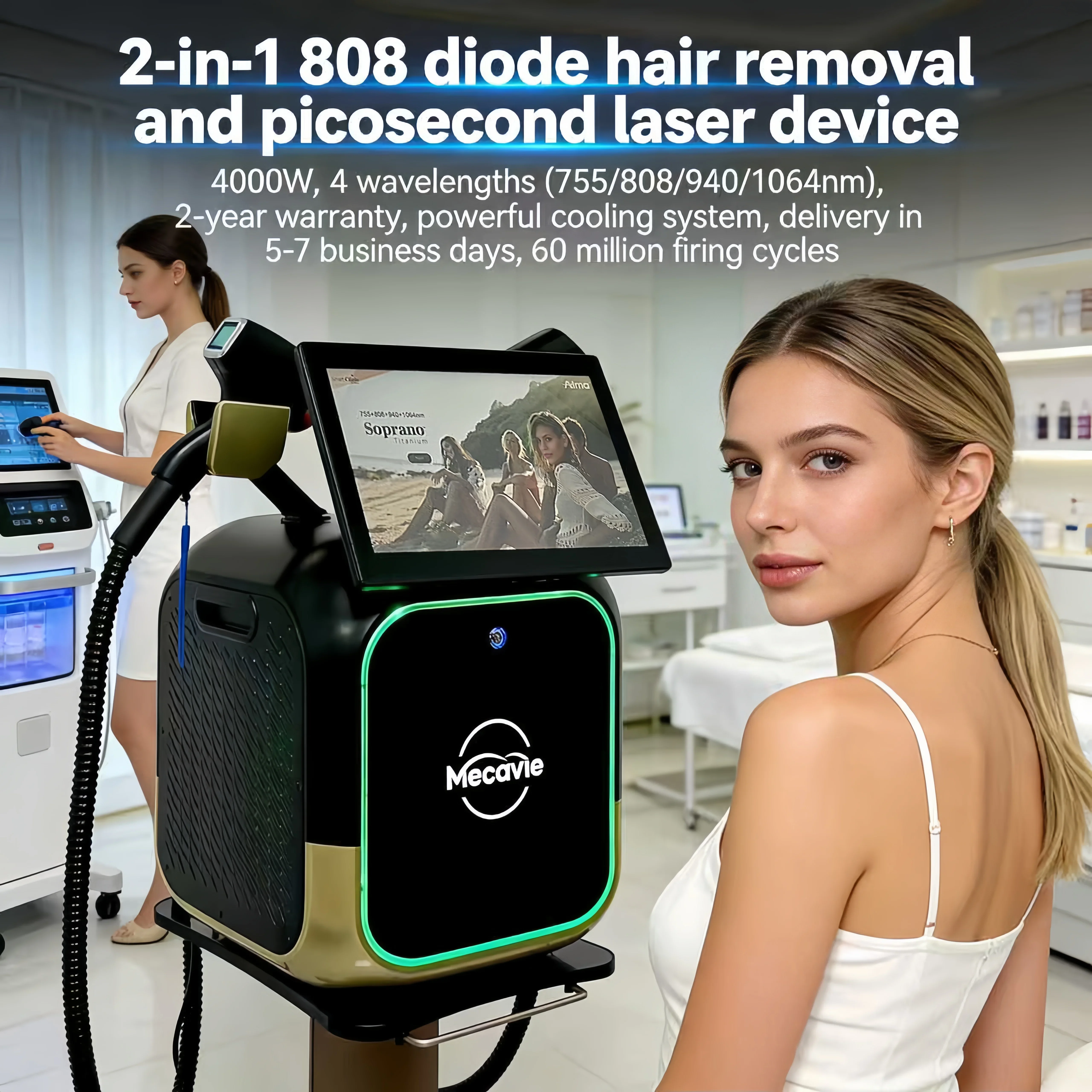 2 in 1 808 Diode Laser Permanent Hair Removal Q Switch Nd Yag Portable 1064Nm 1320Nm Picosecond Laser Tattoo Removal Machine