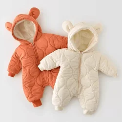 Baby clothes winter plus velvet cotton-padded jumpsuit cartoon long-sleeved romper baby thickening warm romper