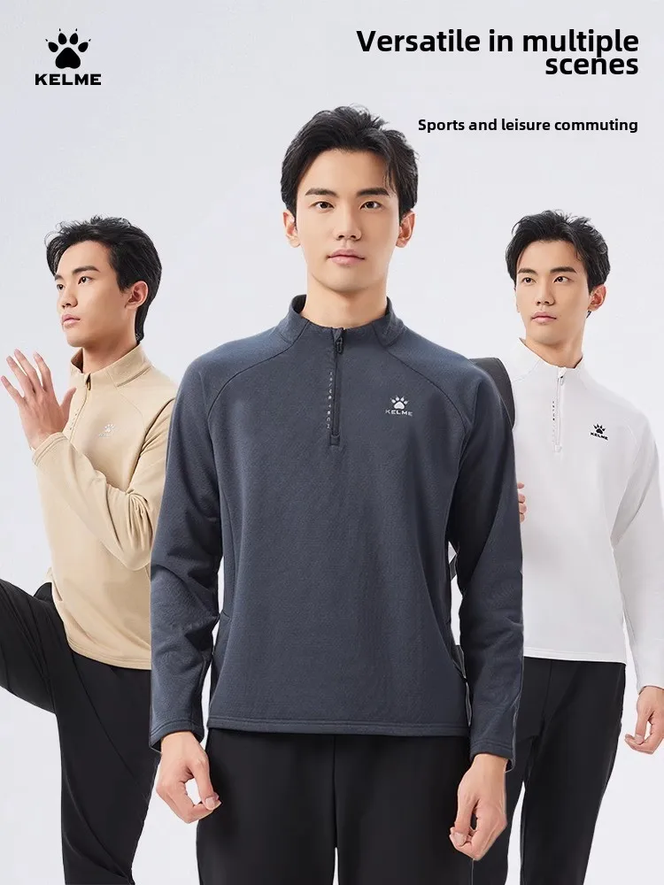 Kelme Men's Half-zip Sweatshirt Windproof Knitted Long-sleeved Outdoor Sports Warm Training Pullover Quick-drying Football Top