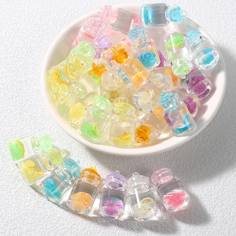 10Pcs Charms Fruit Resin 15x29mm Glass Drift Bottle Pendant For Handmade Keychain Earrings Necklace DIY Jewelry Making Accessory