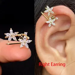 1Piece Simple Single Wrap Clip Earcuff Earrings Sweet Cute Leaves Flower Ear Cuff Inlaid Zircon No Pierced Ear Bone Clip Women