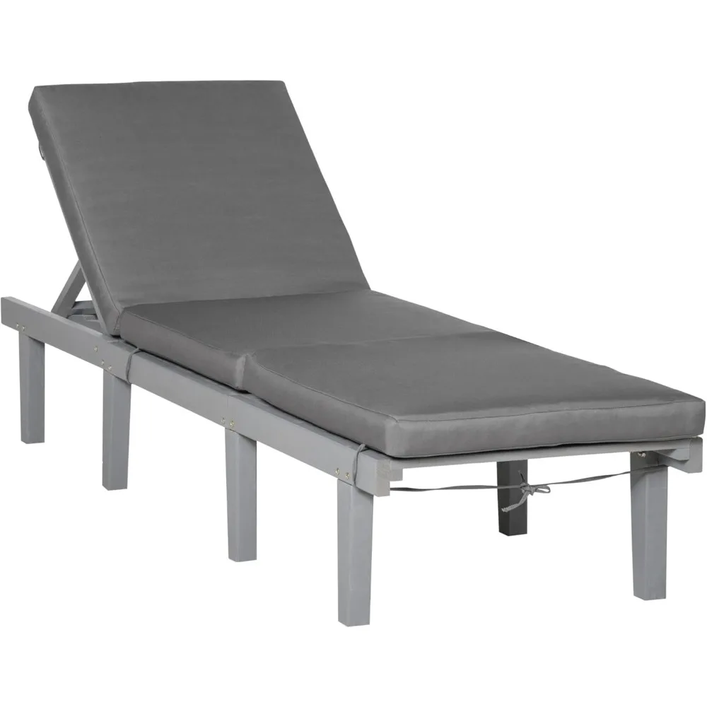 

Chaise Lounge Chair for Outdoor, Wood Outdoor Chaise Lounge with 4-Position Adjustable Backrest and Cushion, Reclining