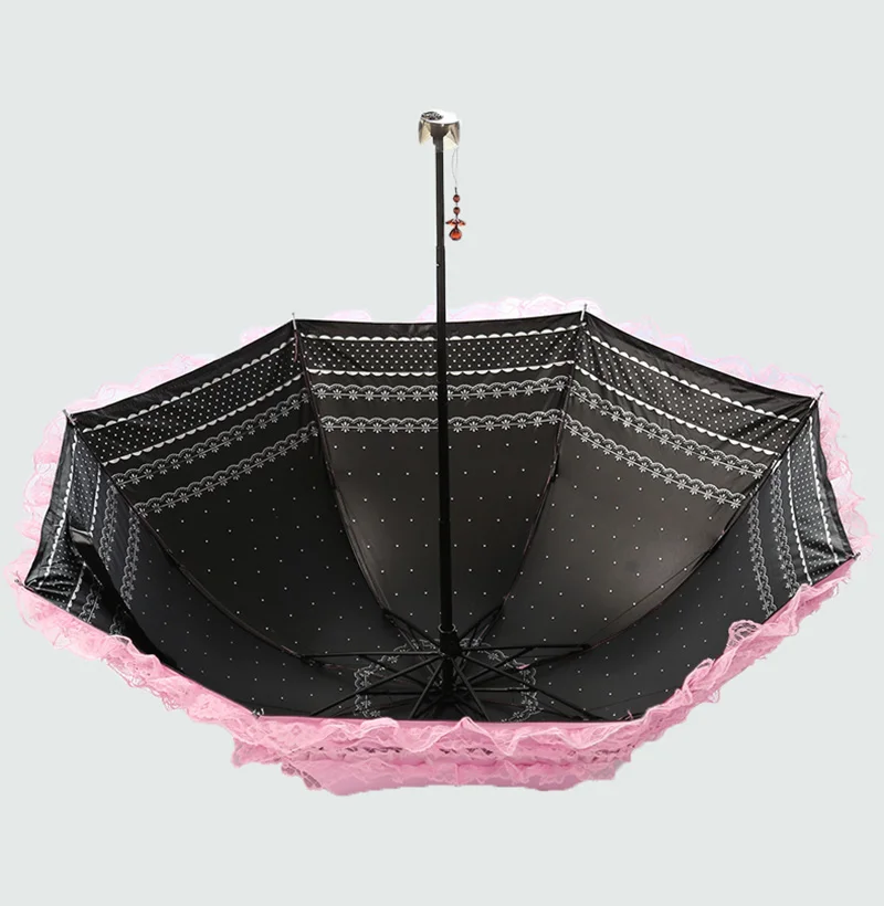 Sun Sunscreen Lace Women Rain Umbrella Sunny Rainy Windproof UV Sunshade Black Pink Portable 3 Fold Lady Travel Parasol Fashion