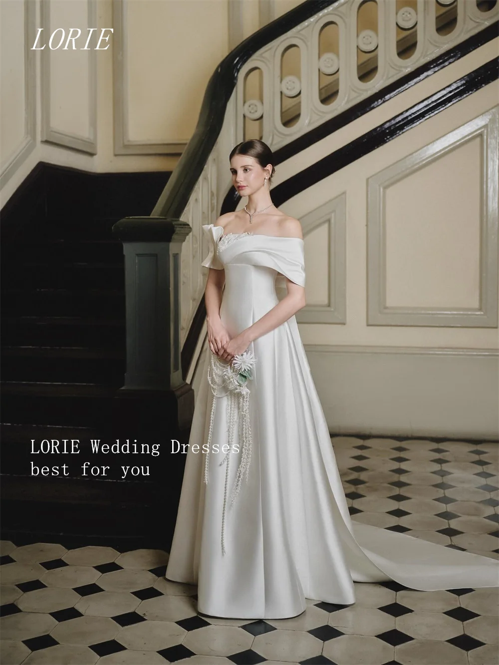 

LORIE Luxury Lace A Line Civil Wedding Dress Off The Shoulder Bridal Dresses Elegant Waist Cinching Wedding Gown Customized 2026