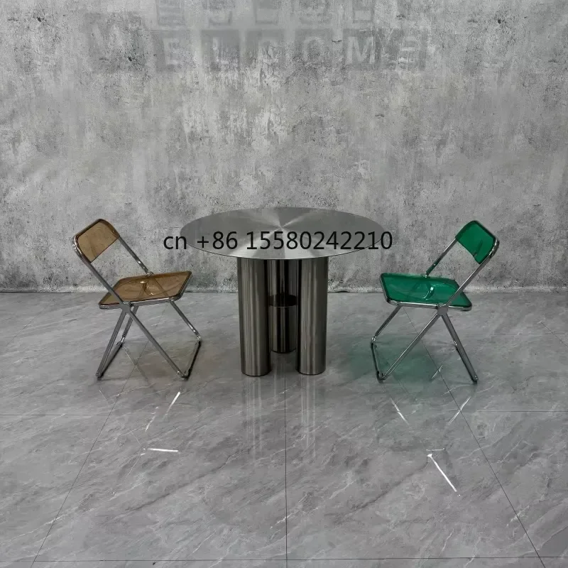 Modern Coffee Table with Polished Mirror Finish Stainless Steel Durable Cylindrical Pedestal Base for Living Room