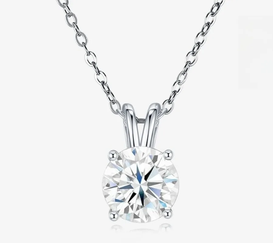 Dainty Moissanite Pendant Necklace, Minimalist Unique Design Clavicle Chain, Women Daily Wear Fine Jewelry