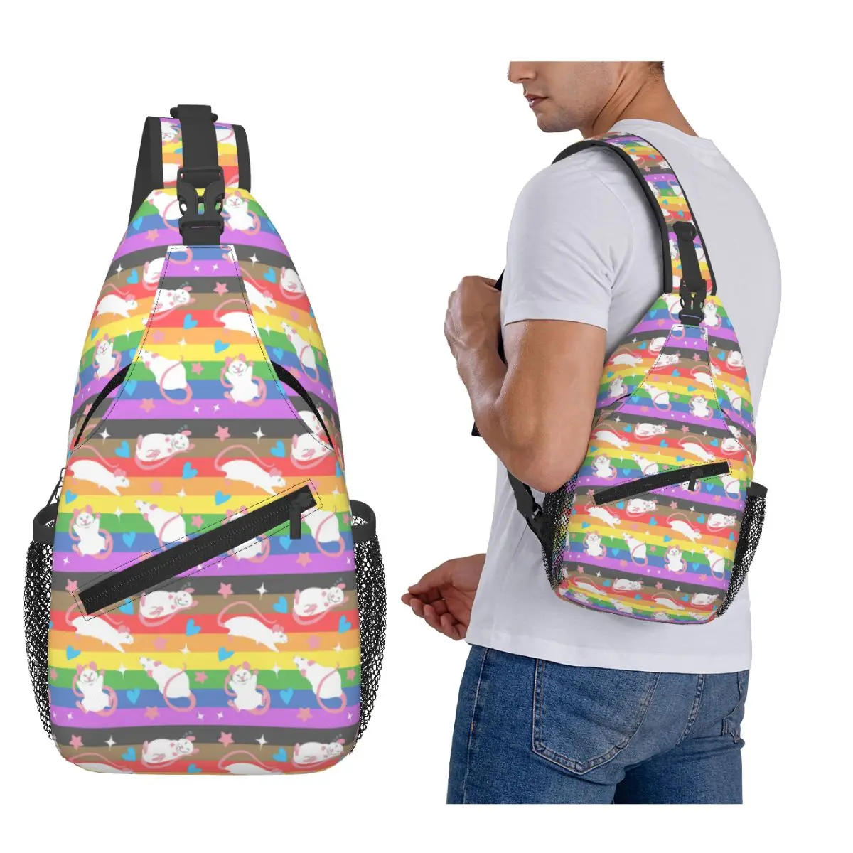 

ЛГБТК гордость крыса узор Радужная нагрудная сумка мужской рюкзак через плечо на слинге нагрудная сумка дорожный походный рюкзак сумка на плечо