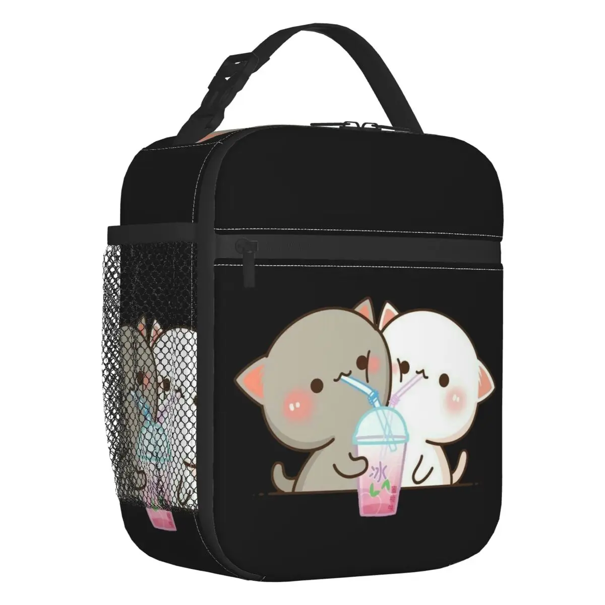 Custom Cartoon Mochi Cat Peach And Goma Insulated Lunch Bags for Work School Leakproof Thermal Cooler Lunch Box Women Children