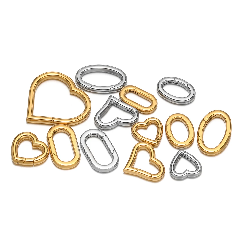 2 Stück 18 Karat vergoldeter Edelstahl, ovales Herz, Federschnalle, Verschlüsse, Verbinder für Schmuck, Halskette, DIY-Schlüsselanhänger-Ergebnisse