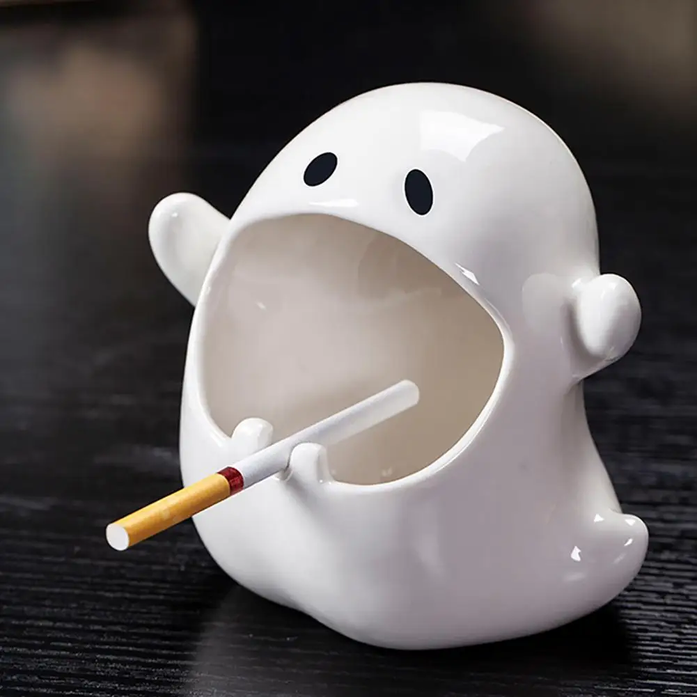 Spacious Capacity Ashtray Big Mouth Ghost Ashtray Elegant Ceramic Ghost Ashtray Capacity Heat Resistant Desktop Holder for Ash