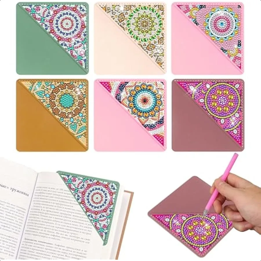 

6 Pcs Diamond Painting Bookmarks Mandala Diamond Art Kits for Adults DIY Triangle Making Corner Bookmark Kits