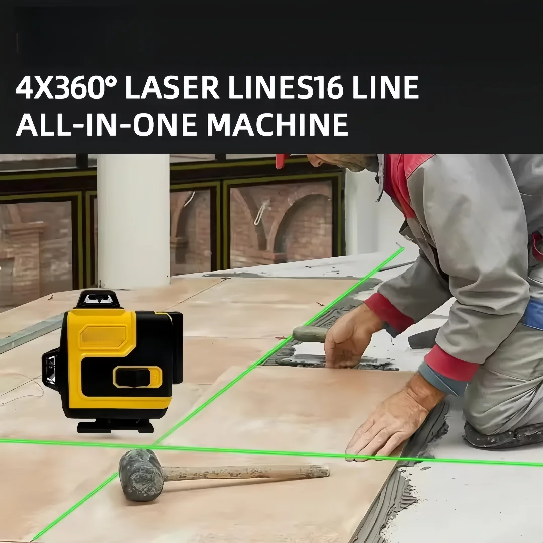 16 Garis Presisi Tinggi Cahaya Kuat Inframerah Laser Level Mode Pulsa Pengendali Jarak Jauh 4D Garis Silang Vertikal Laser Dengan Baterai