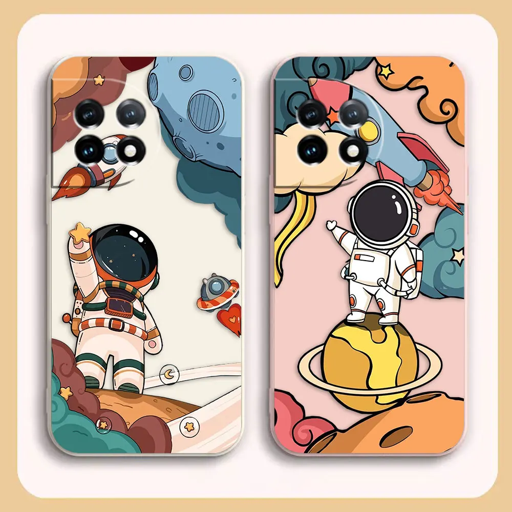 Case For Oneplus 5 6 9 9R 8 8T 7 7T A3 2 2V NORD 3 2 Lite Pro Simple Liquid Silicone Case Cute Cartoon Spaceman Astronaut