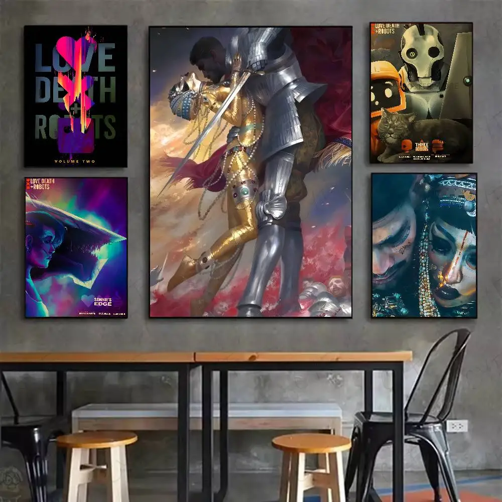 ملصق L-Love Death Robots عالي الدقة على الحائط اللاصق المقاوم للماء وغرفة المعيشة المنزلية وغرفة النوم والديكور الجمالي
